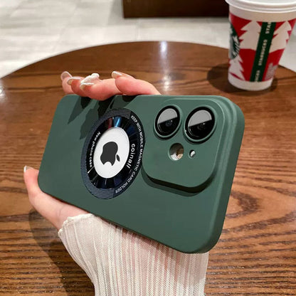 LuxuryKase Plain Hard PC Logo Cut Phone Case with Camera Lens Protector, Compatible with Mag-safe, Wireless Charging, and Magnetic Attachments For Iphone