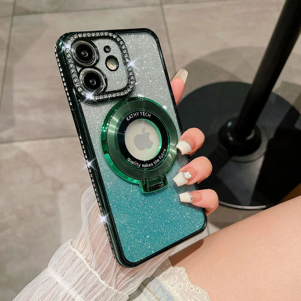 LuxuryKase LK111 Glitter Diamond Bracket Magnetic Holder Stand Mag-Safe Case For iPhone