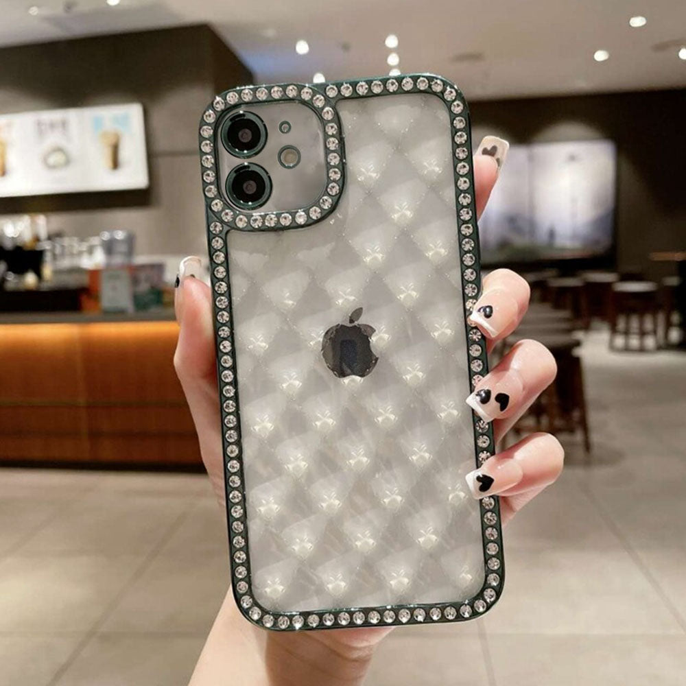 LuxuryKase Lingge Bling Glitter Bumper Transparent Shockproof Soft Case Cover For Iphone