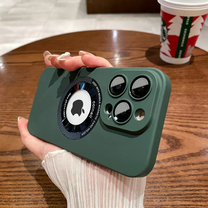 LuxuryKase Plain Hard PC Logo Cut Phone Case with Camera Lens Protector, Compatible with Mag-safe, Wireless Charging, and Magnetic Attachments For Iphone