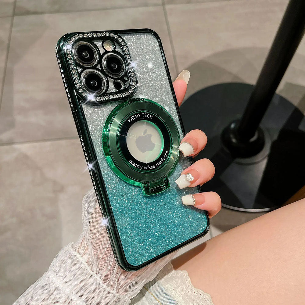 LuxuryKase LK111 Glitter Diamond Bracket Magnetic Holder Stand Mag-Safe Case For iPhone