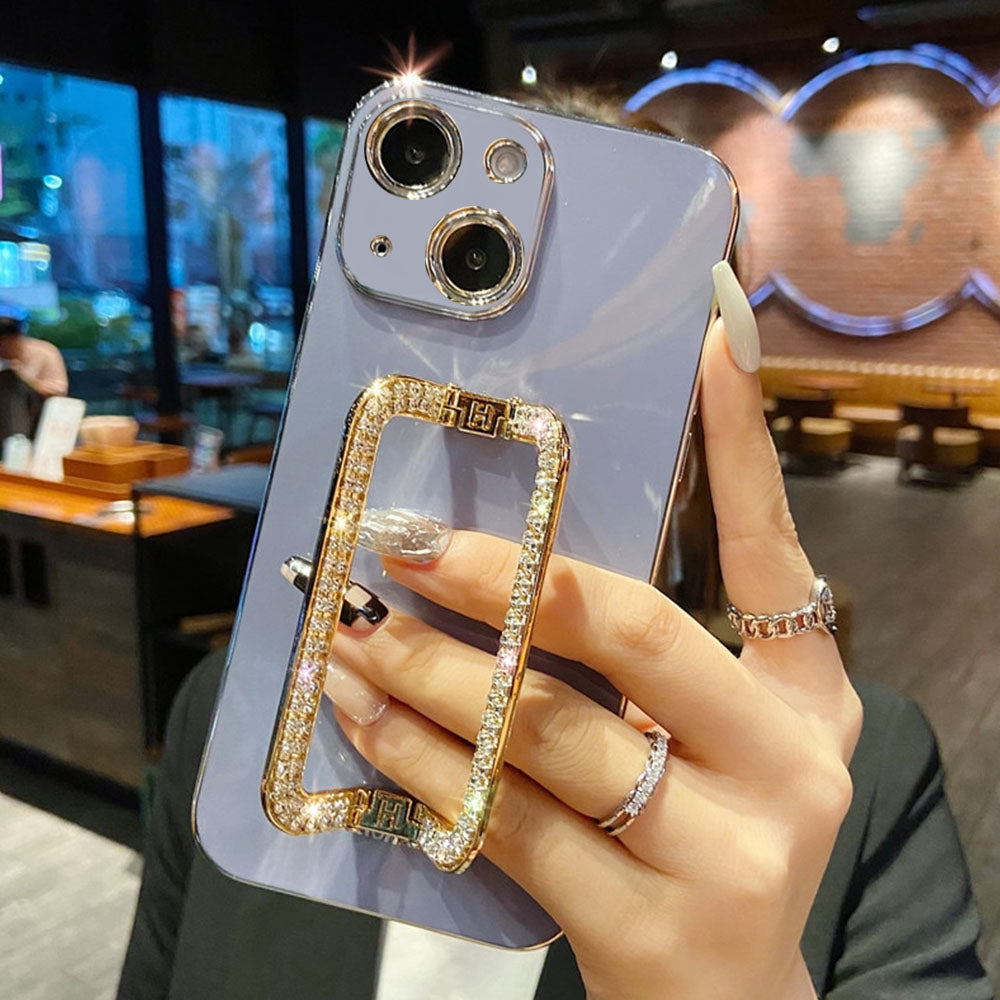 US LITE Crystal Square Holder Gold Plating Phone Case Cover for Iphone 13 14 Plus Mini Pro Max