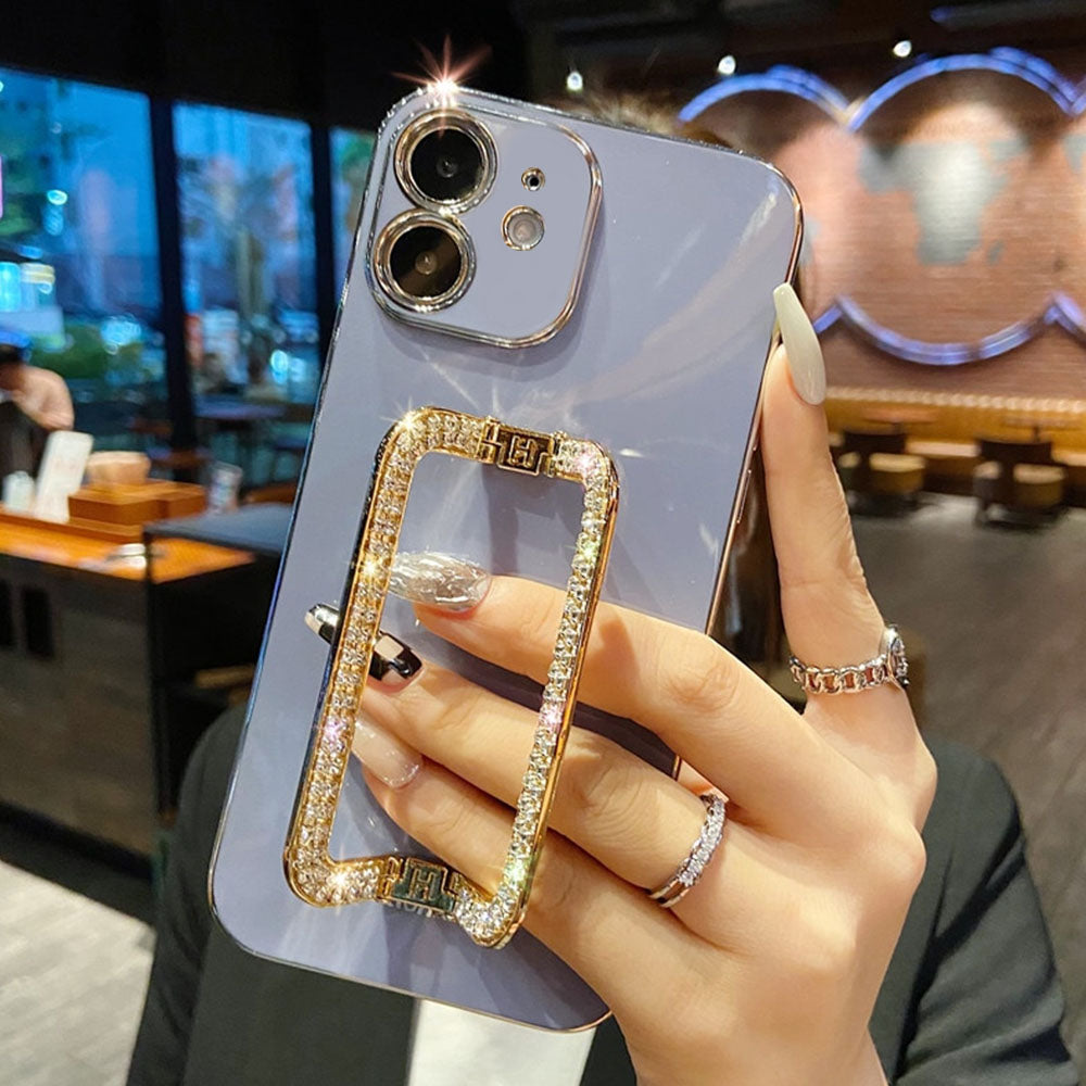 US LITE Crystal Square Holder Gold Plating Phone Case Cover for Iphone 11 12 Plus Mini Pro Max