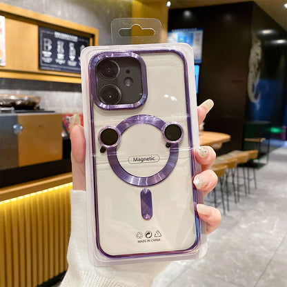 LuxuryKase LK102 Magnetic Mag-Safe Wireless Charging Transparent Case With Lens Film for iPhone
