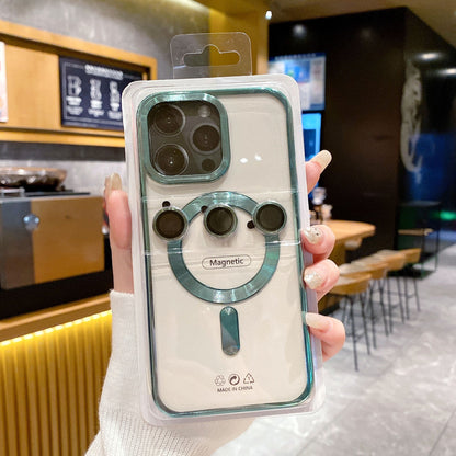 LuxuryKase LK102 Magnetic Mag-Safe Wireless Charging Transparent Case With Lens Film for iPhone
