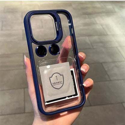 LuxuryKase Clear Case | Metal Lens Protector & 180° Rotating Bracket | Shockproof Transparent Hard Back Cover with Soft TPU Frame For iPhone & Samsung