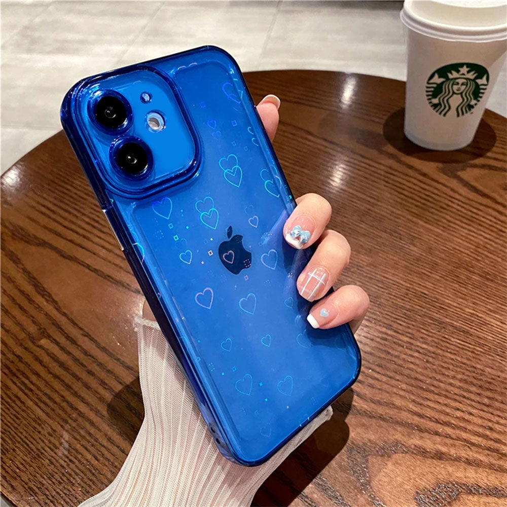 LuxuryKase LK121 3D Laser Glitter Love Heart Transparent Case For iPhone