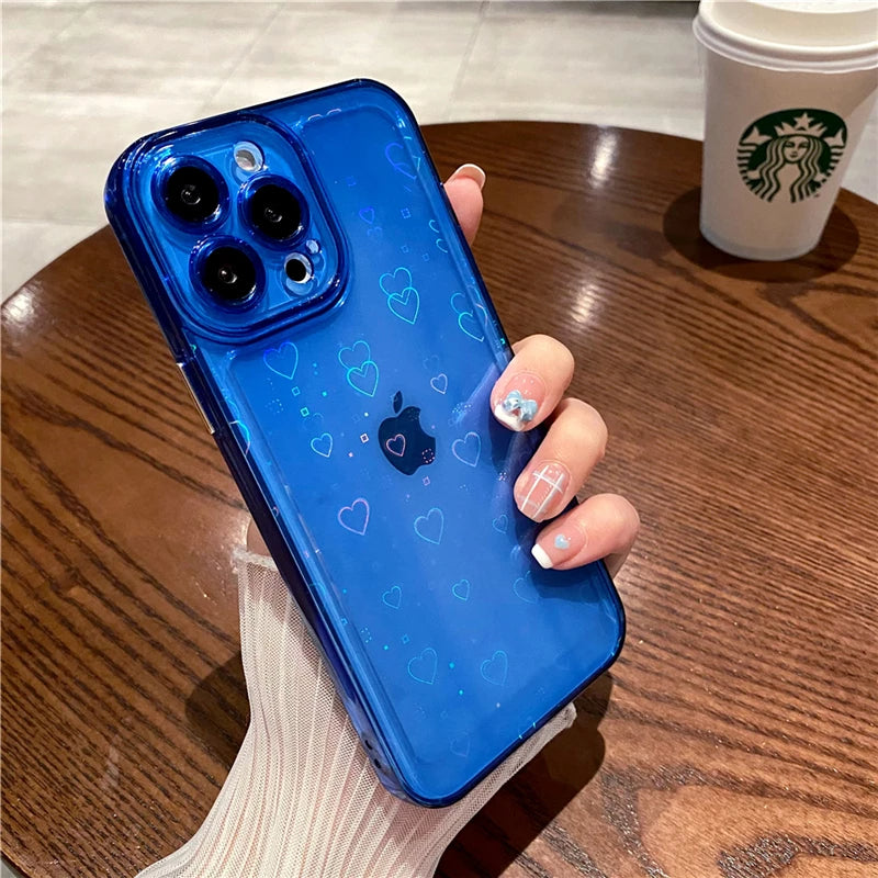 LuxuryKase LK121 3D Laser Glitter Love Heart Transparent Case For iPhone