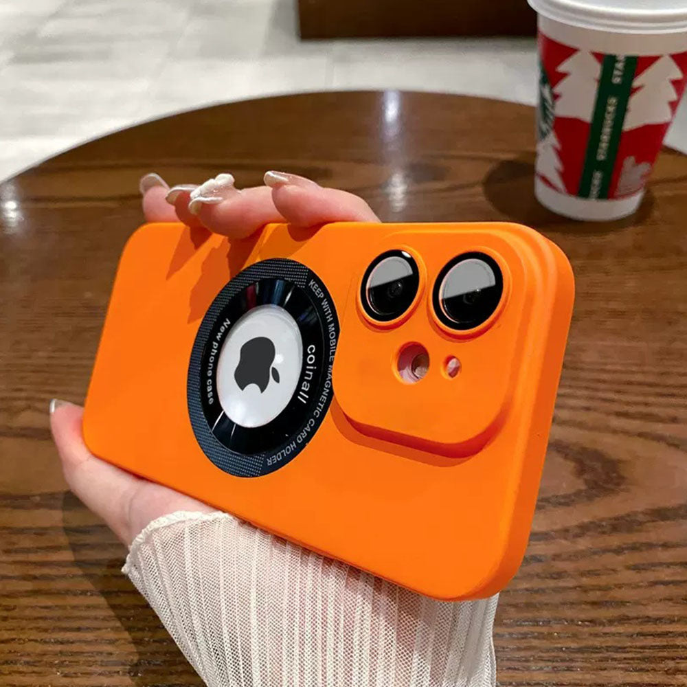 LuxuryKase Plain Hard PC Logo Cut Phone Case with Camera Lens Protector, Compatible with Mag-safe, Wireless Charging, and Magnetic Attachments For Iphone