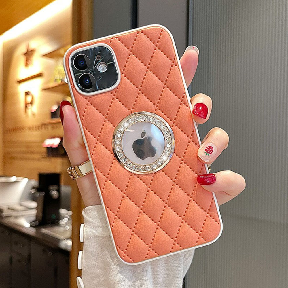 LuxuryKase Grid Glitter, Diamond Clear Logo, Jewelled Leather Case Cover For Iphone