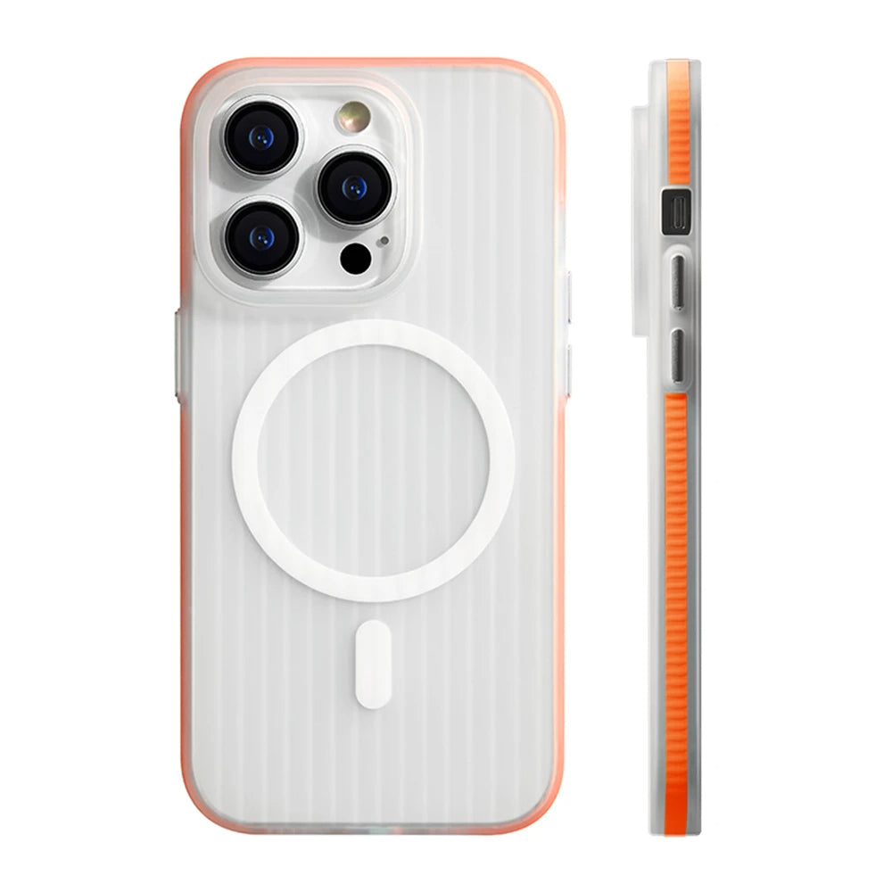 LuxuryKase LK115 Corrugated Pattern Non-slip Hard Bumper Mag-safe Magnetic Wireless Charge Matte Case For iPhone 12 13 14 15 Plus Pro Max