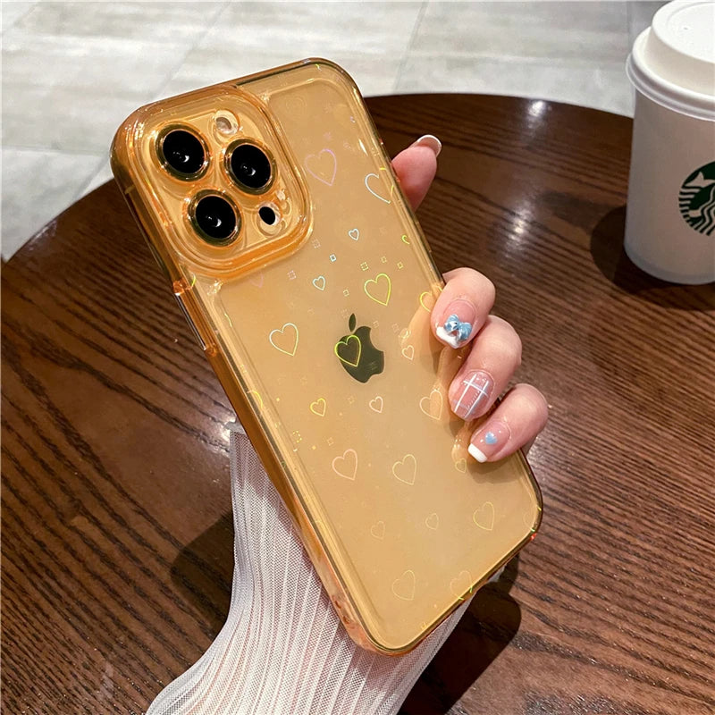 LuxuryKase LK121 3D Laser Glitter Love Heart Transparent Case For iPhone