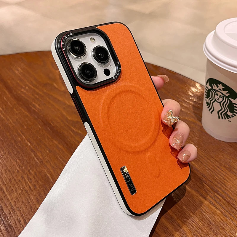 LuxuryKase LK116 Matte Leather Magnetic Mag-Safe Wireless Charging Shockproof Case For iPhone