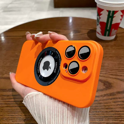 LuxuryKase Plain Hard PC Logo Cut Phone Case with Camera Lens Protector, Compatible with Mag-safe, Wireless Charging, and Magnetic Attachments For Iphone