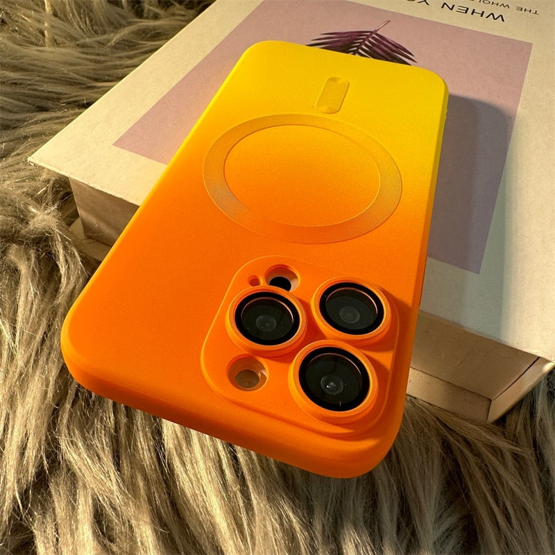 LuxuryKase Gradient Pattern Soft Silicone with Camera Lens Protector, Compatible with Mag-safe, Wireless Charging, and Magnetic Attachments For Iphone