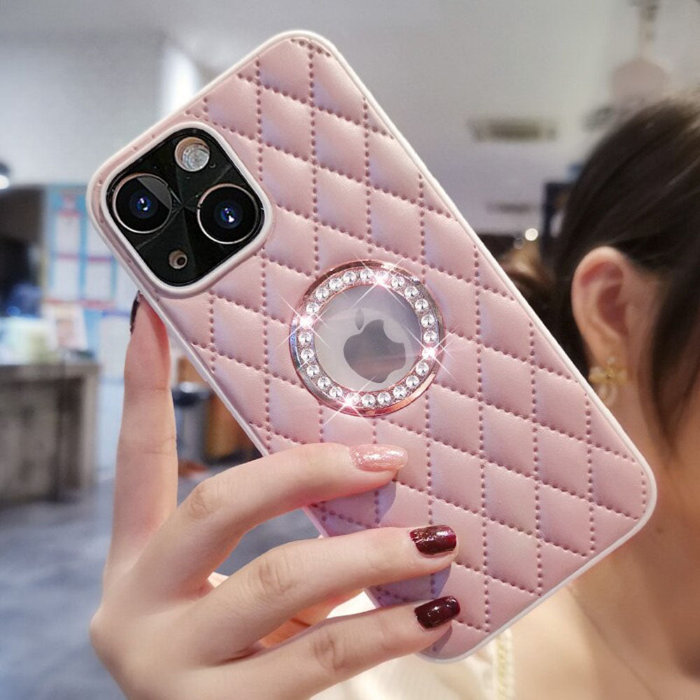 LuxuryKase Grid Glitter, Diamond Clear Logo, Jewelled Leather Case Cover For Iphone