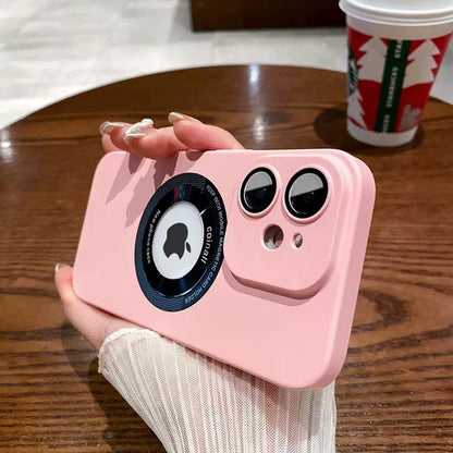 LuxuryKase Plain Hard PC Logo Cut Phone Case with Camera Lens Protector, Compatible with Mag-safe, Wireless Charging, and Magnetic Attachments For Iphone