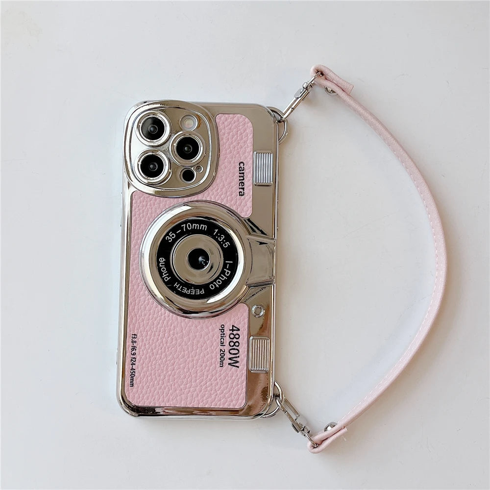 LuxuryKase LK106 3D Japan Korean Leather Pattern Protective Case With Hand Strap Case Cover for iPhone