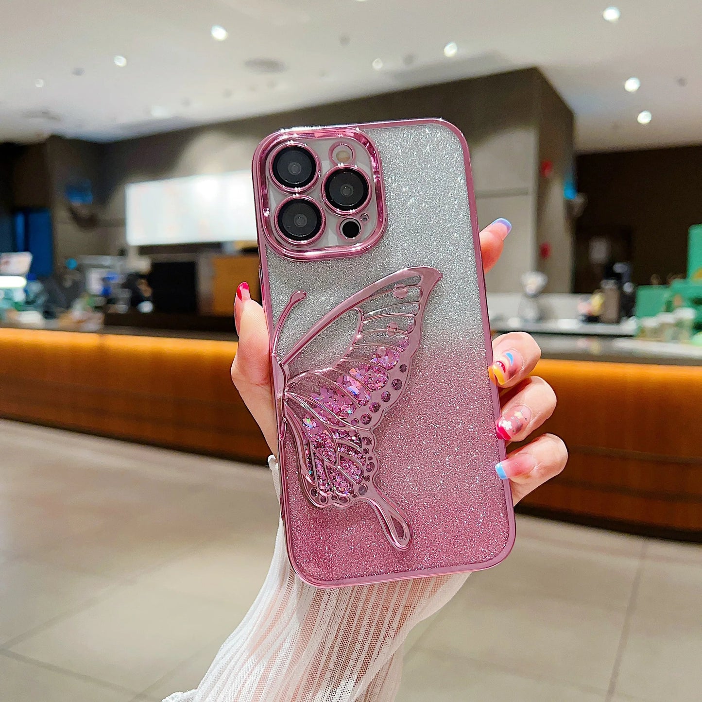 LuxuryKase LK099 Glitter Candy Electroplated Butterfly Lens Protection Case Cover For iPhone