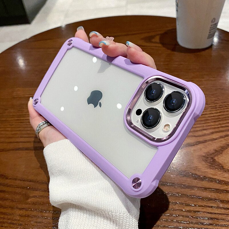 Luxurykase Clear Acrylic Metal Button Hard Case For Iphone