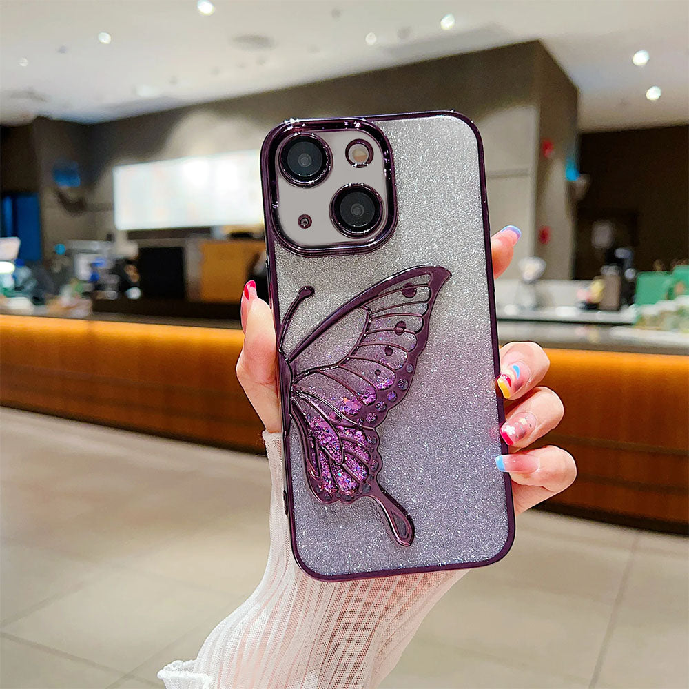 LuxuryKase LK099 Glitter Candy Electroplated Butterfly Lens Protection Case Cover For iPhone