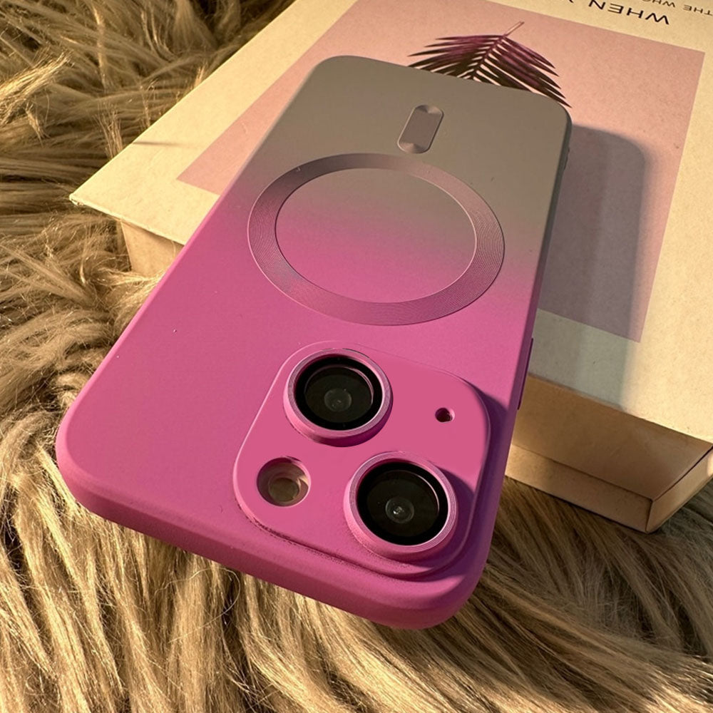 LuxuryKase Gradient Pattern Soft Silicone with Camera Lens Protector, Compatible with Mag-safe, Wireless Charging, and Magnetic Attachments For Iphone