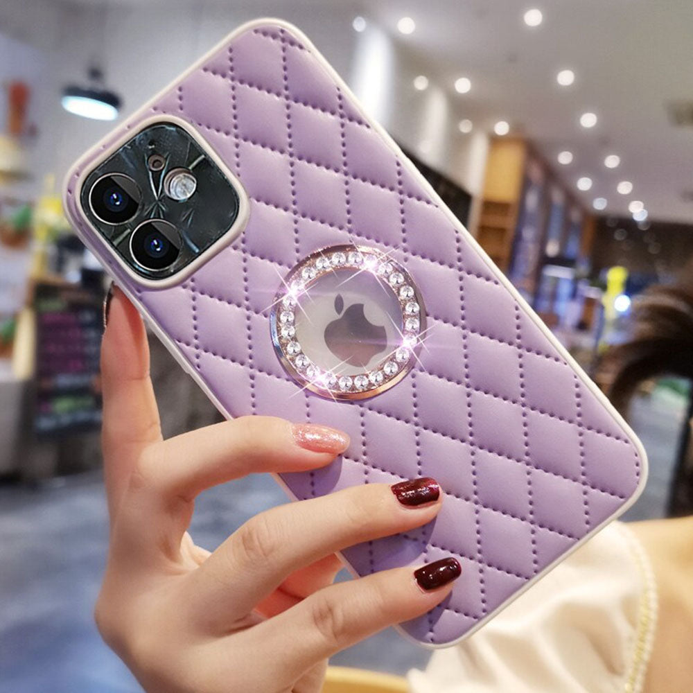 LuxuryKase Grid Glitter, Diamond Clear Logo, Jewelled Leather Case Cover For Iphone