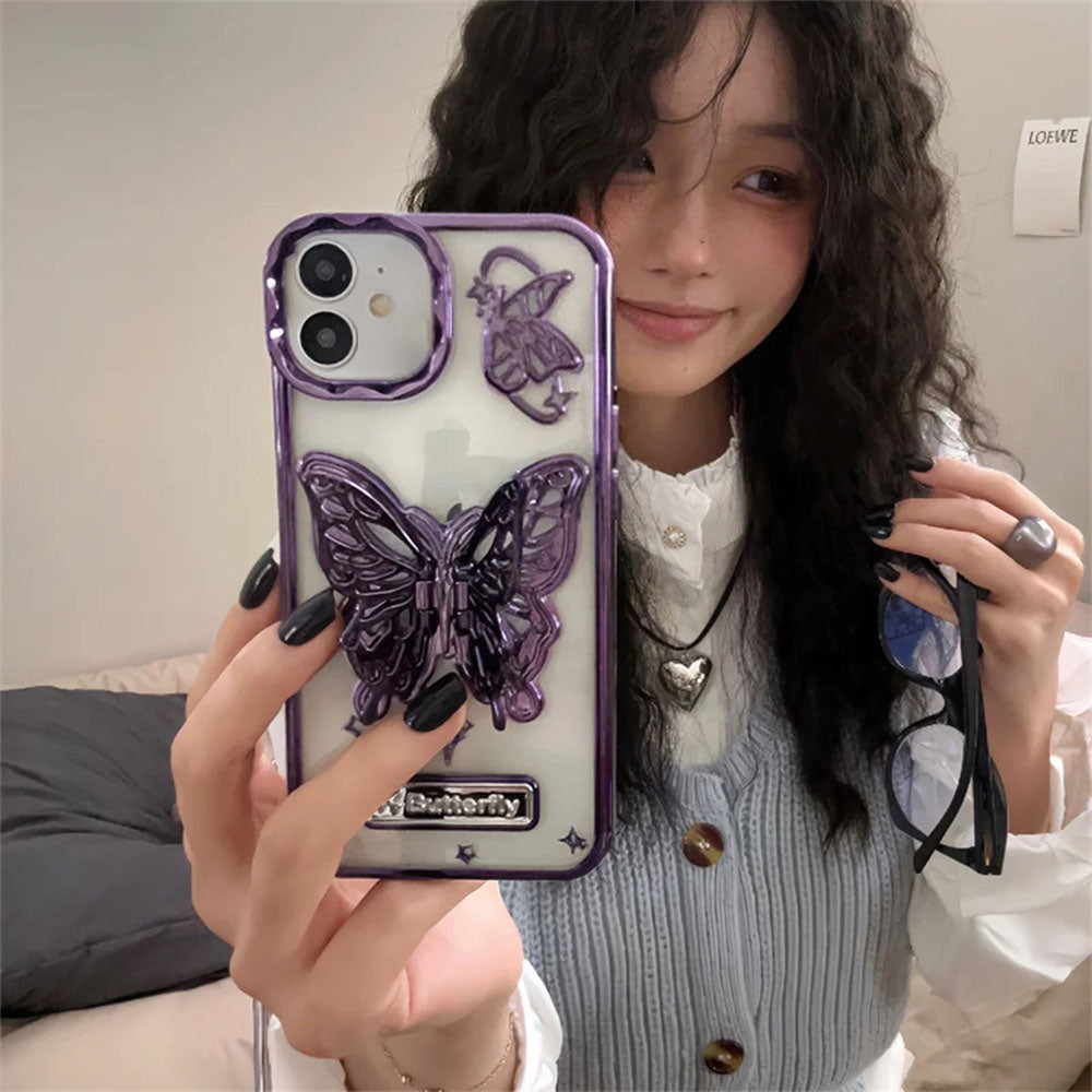 LuxuryKase LK113 Electroplate Solid Butterfly Holder Girl Case For iPhone