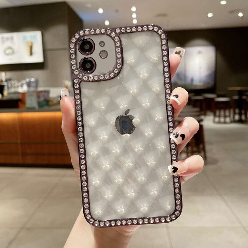 LuxuryKase Lingge Bling Glitter Bumper Transparent Shockproof Soft Case Cover For Iphone