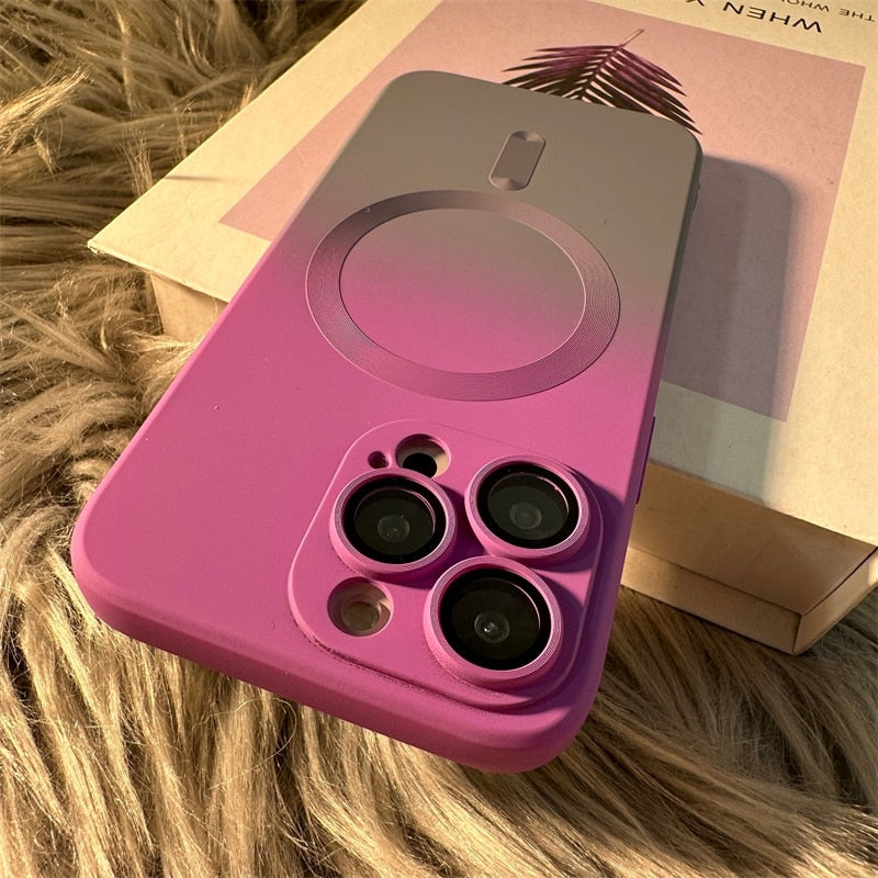 LuxuryKase Gradient Pattern Soft Silicone with Camera Lens Protector, Compatible with Mag-safe, Wireless Charging, and Magnetic Attachments For Iphone