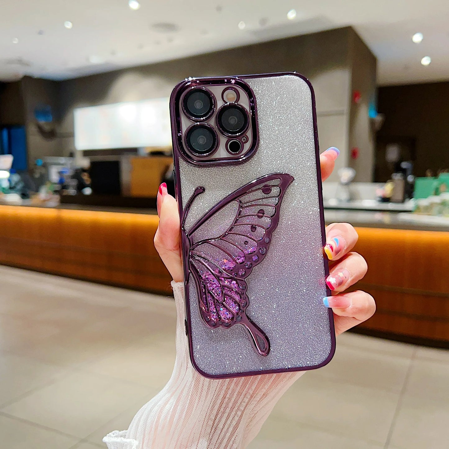 LuxuryKase LK099 Glitter Candy Electroplated Butterfly Lens Protection Case Cover For iPhone
