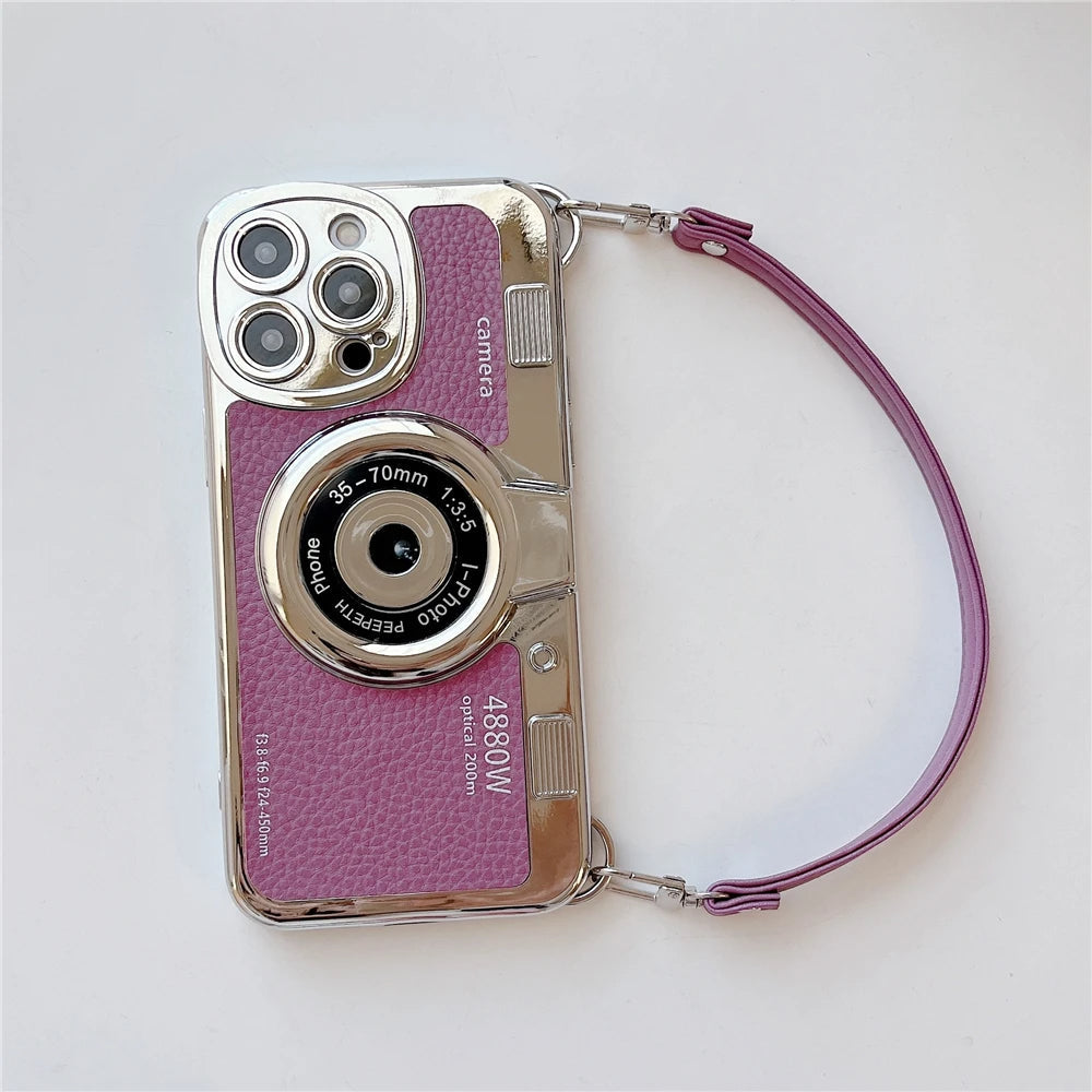 LuxuryKase LK106 3D Japan Korean Leather Pattern Protective Case With Hand Strap Case Cover for iPhone