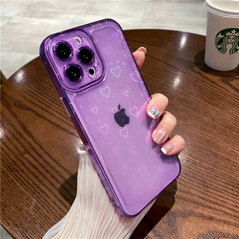 LuxuryKase LK121 3D Laser Glitter Love Heart Transparent Case For iPhone