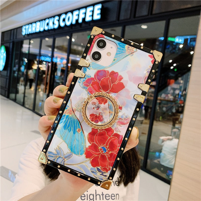 Us Lite Luxury Flower Case Square Cover for iPhone 11 12 13 14