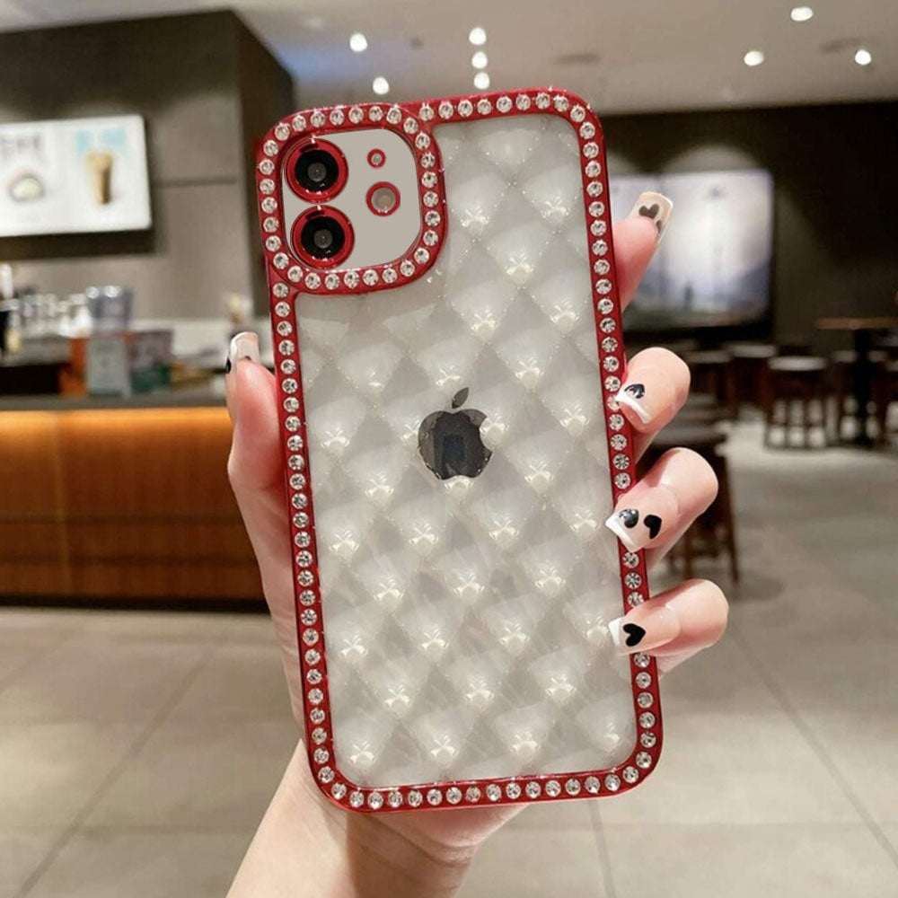 LuxuryKase Lingge Bling Glitter Bumper Transparent Shockproof Soft Case Cover For Iphone