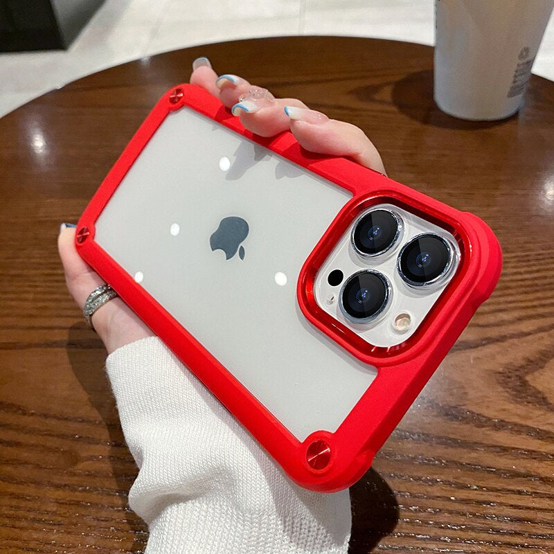 Luxurykase Clear Acrylic Metal Button Hard Case For Iphone