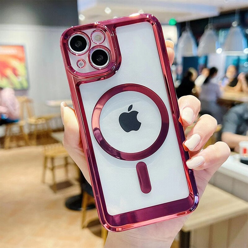 LuxuryKase Transparent Magnetic Soft Cover, Compatible With Mag-safe, Magnetic Wireless Charging, and Attachments For Iphone