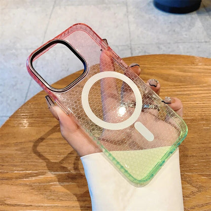 LuxuryKase LK080 Fashion Gradient Color Honeycomb Texture Soft Clear Case Compatible Mag-Safe Wireless Charging for iPhone