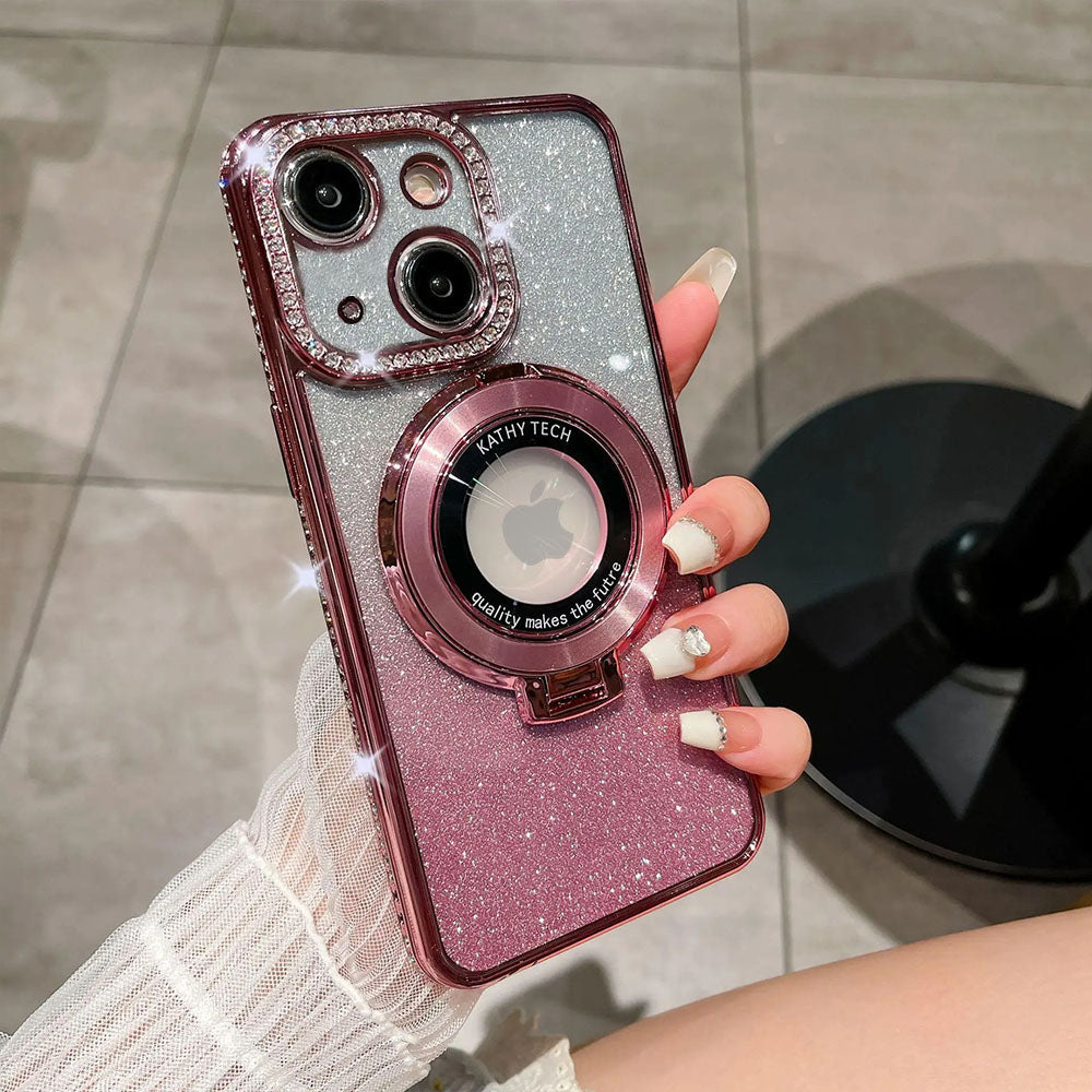 LuxuryKase LK111 Glitter Diamond Bracket Magnetic Holder Stand Mag-Safe Case For iPhone