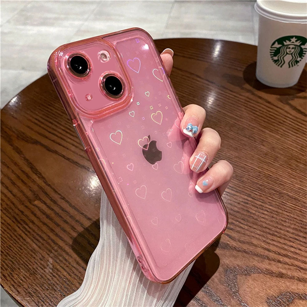 LuxuryKase LK121 3D Laser Glitter Love Heart Transparent Case For iPhone