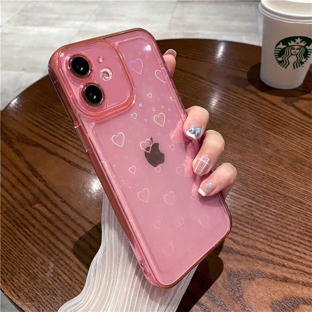 LuxuryKase LK121 3D Laser Glitter Love Heart Transparent Case For iPhone
