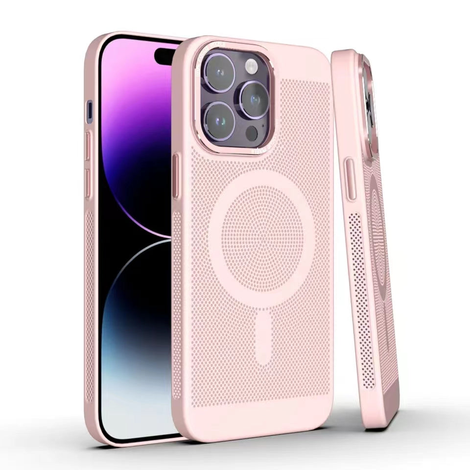 LuxuryKase LuxuryKase Ultra Slim Full Coverage Heat Sink Case with Honeycomb Mesh Effective Heat Dissipation Compatible Mag-Safe For Iphone