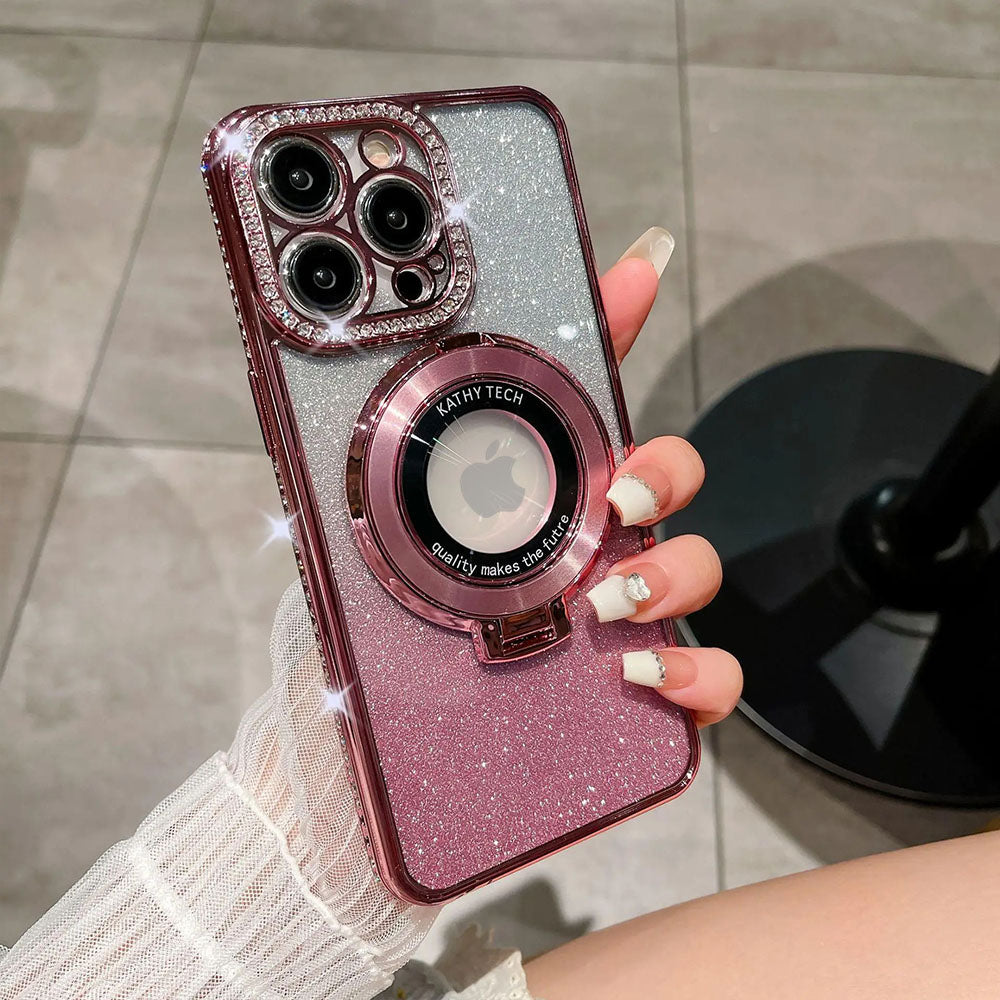 LuxuryKase LK111 Glitter Diamond Bracket Magnetic Holder Stand Mag-Safe Case For iPhone