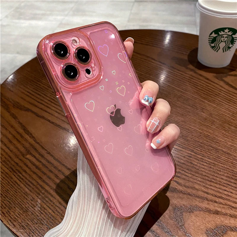 LuxuryKase LK121 3D Laser Glitter Love Heart Transparent Case For iPhone