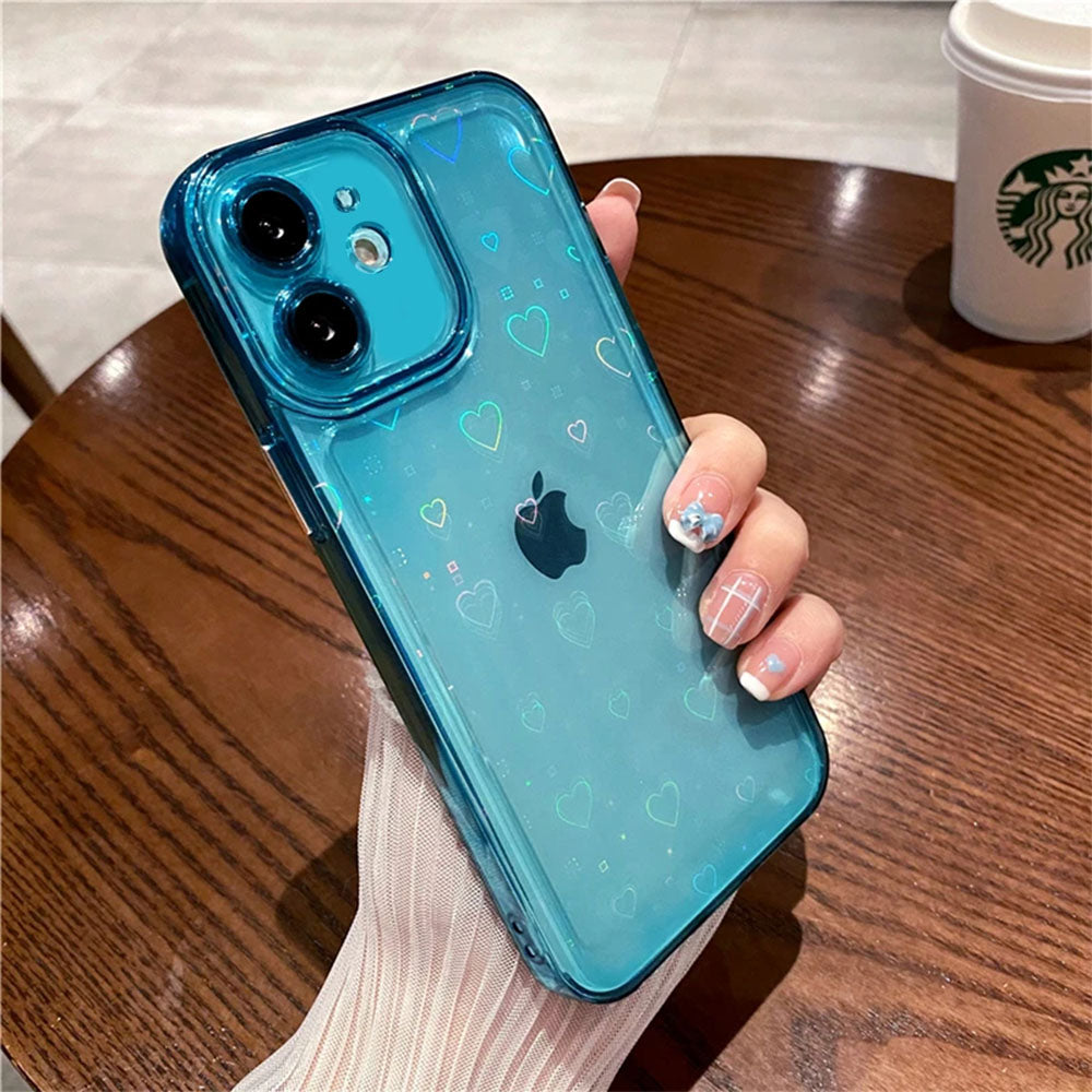 LuxuryKase LK121 3D Laser Glitter Love Heart Transparent Case For iPhone
