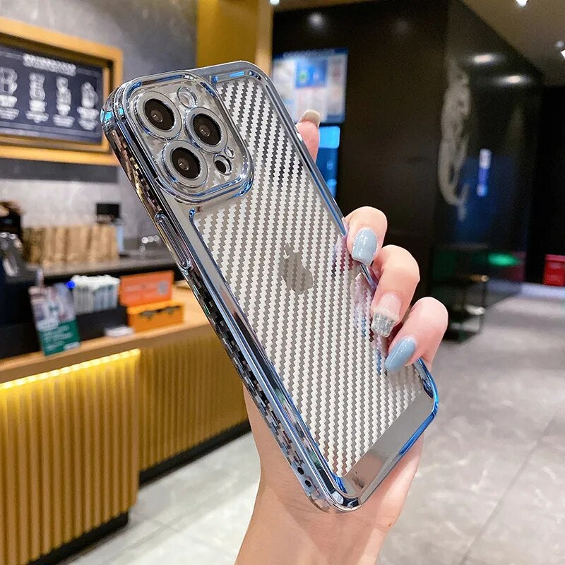 LuxuryKase Creative Plating Carbon Fiber Case Cover for iPhone