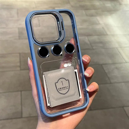 LuxuryKase Clear Case | Metal Lens Protector & 180° Rotating Bracket | Shockproof Transparent Hard Back Cover with Soft TPU Frame For iPhone & Samsung
