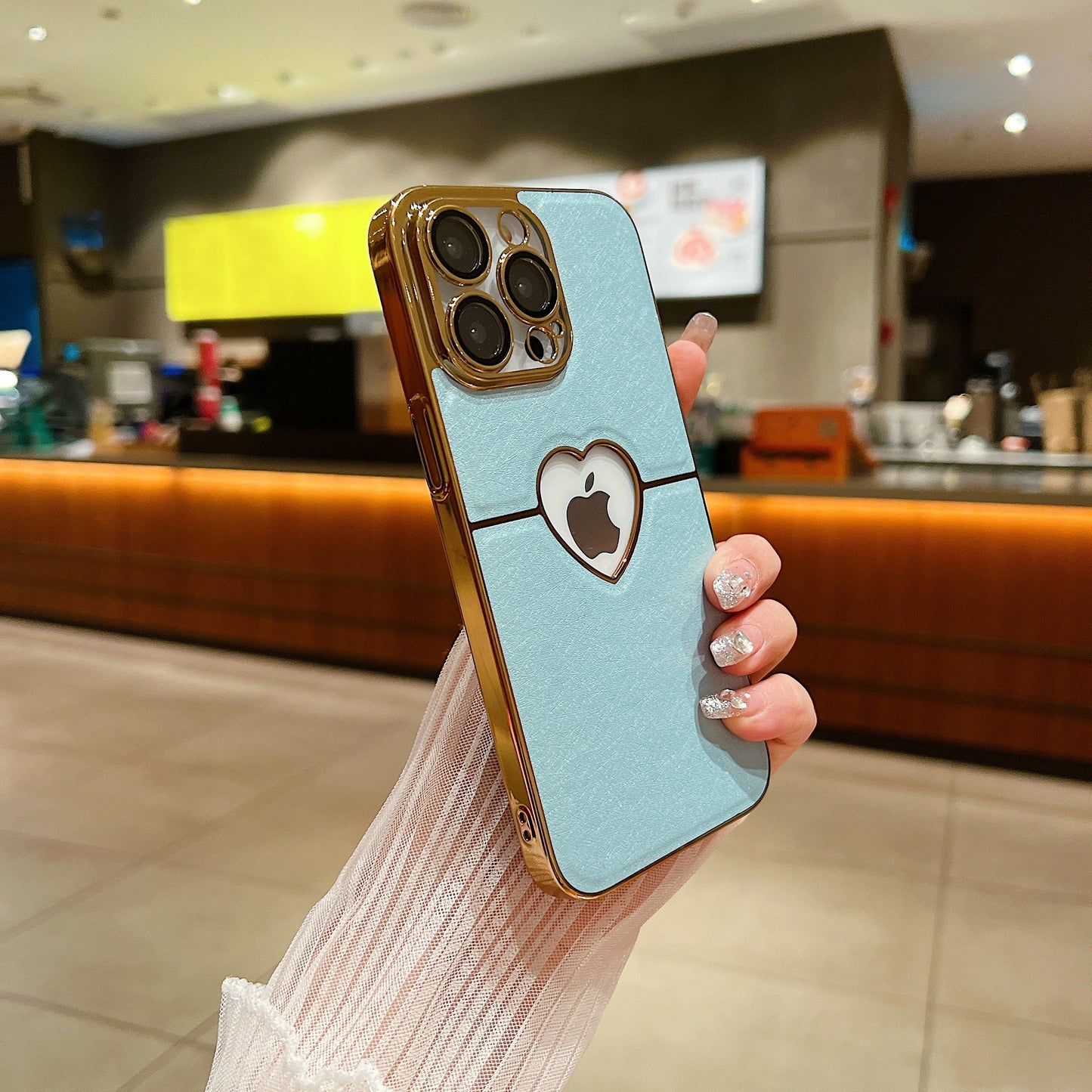 LuxuryKase LK110 Precision Heart Hole Leather Case with Lens Protection for iPhone