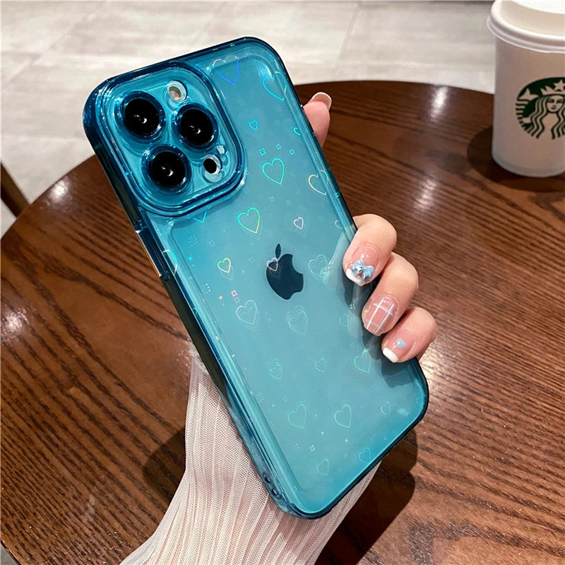LuxuryKase LK121 3D Laser Glitter Love Heart Transparent Case For iPhone