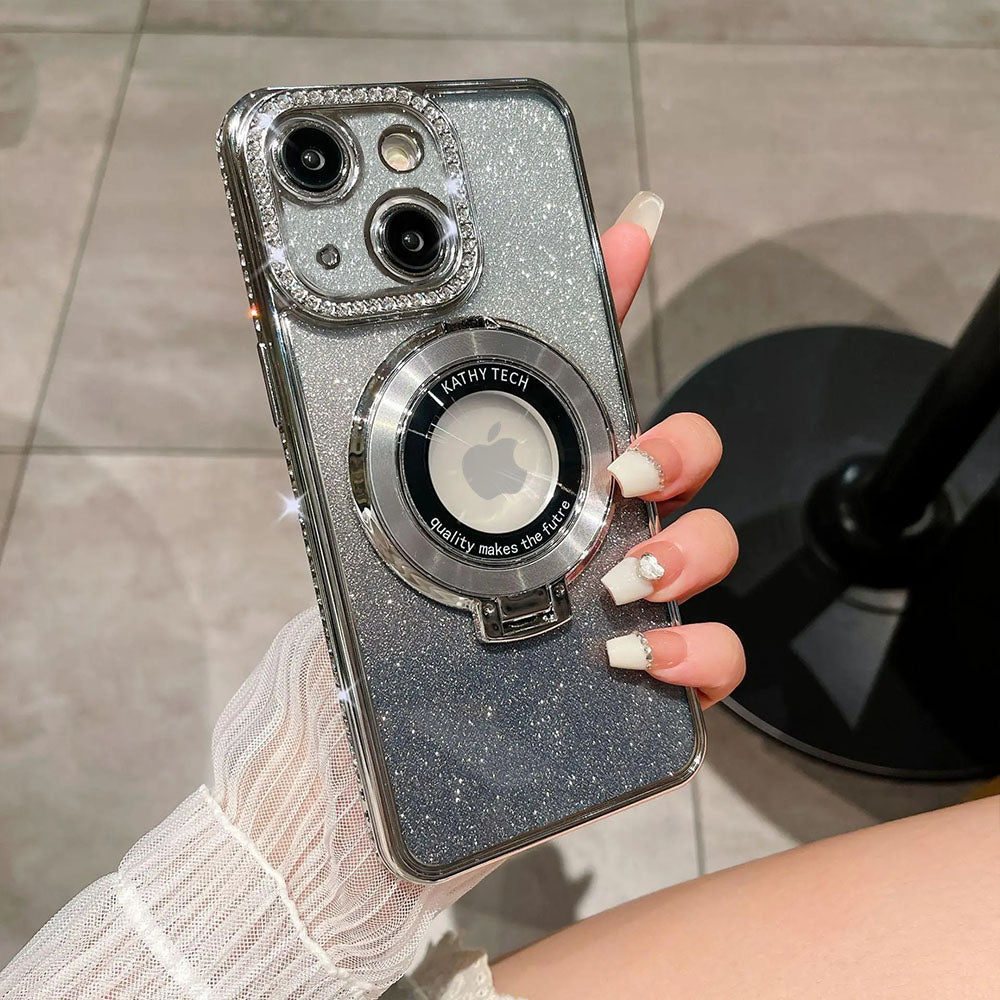 LuxuryKase LK111 Glitter Diamond Bracket Magnetic Holder Stand Mag-Safe Case For iPhone